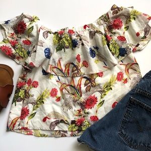 Skies Are Blue Off Shoulder White Floral Crop Top